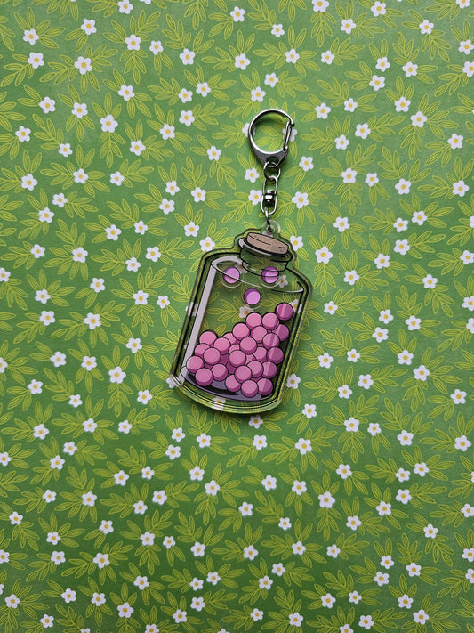 Peach Pill shaker keychain